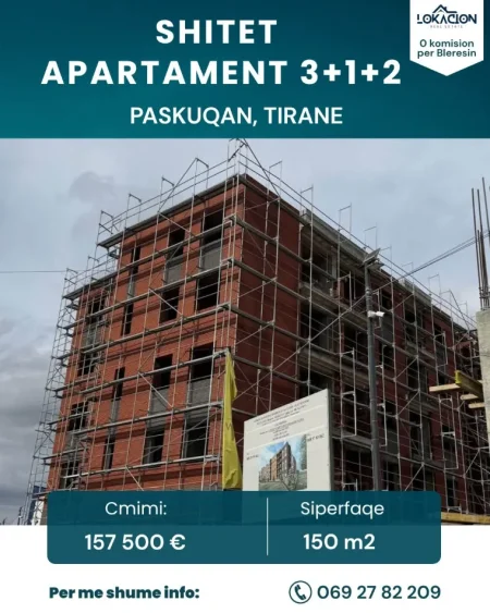 Tirane, shitet nga Pronari, pa-komision apartament 3+1+Ballkon Kati 2, 150 m² 157.500 € (paskuqan)