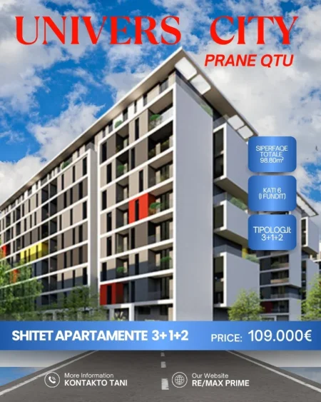Tirane, shitet apartament 3+1 Kati 6, 99 m² 109.000 € (Univers City)