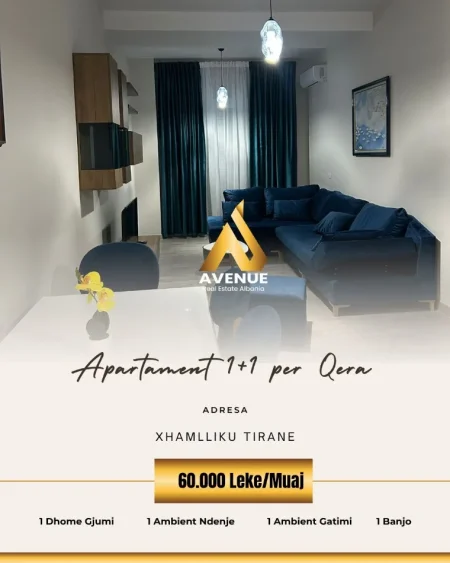 Tirane, jepet me qera apartament 1+1 Kati 3, 85 m² 600 € (Rezidenca Eshli)