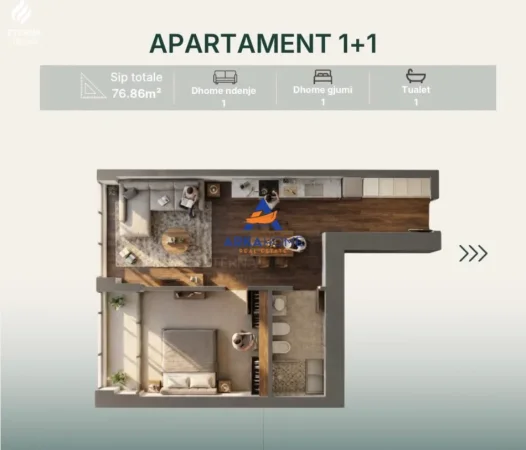 Tirane, shitet apartament 1+1+Ballkon Kati 20, 72 m² 115.200 € 