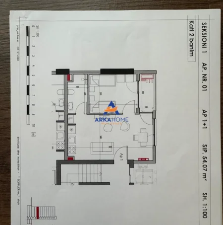 Tirane, shitet apartament 1+1 Kati 2, 54 m² 120.000 € 