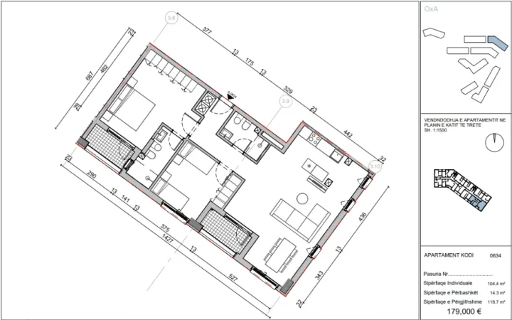 Tirane, shitet apartament 2+1+Aneks+Ballkon Kati 3, 119 m² 179.000 € (Rruga Dalip Topi)