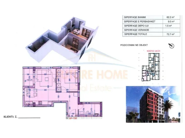 Shqiperi, shitet apartament 1+1 Kati 7, 73 m² 134.000 € (Plazh Iliria)