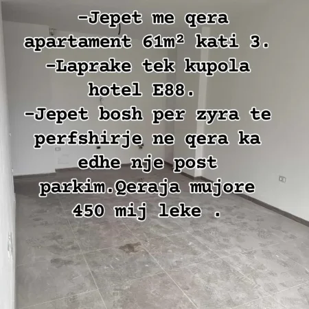 Tirane, jepet me qera apartament 1+1 Kati 3, 61 m² 450 € (Laprake)