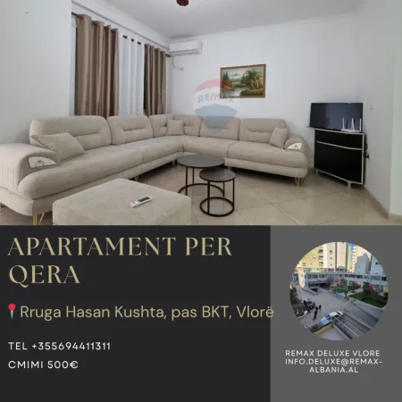Vlore, jepet me qera apartament 2+1 Kati 3, 120 m² 500 € (Rruga hasan Kushta,Pran BKT bank, Vlore)
