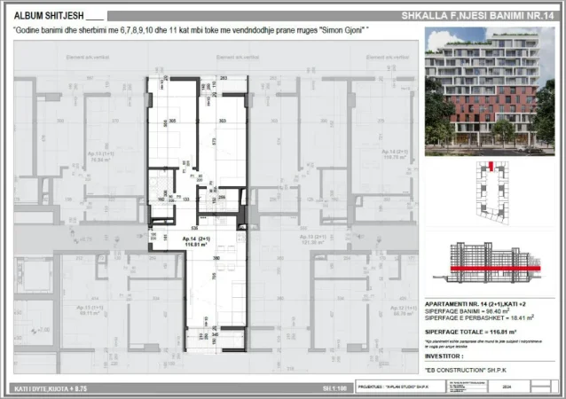 Tirane, shitet apartament 2+1+2 Kati 2, 116 m² 169.500 € (ISH FUSHA E AVIACIONIT)