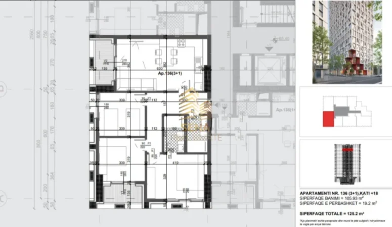 Tirane, shitet apartament 3+1+Ballkon Kati 18, 125 m² 288.000 € (Xhamllik)