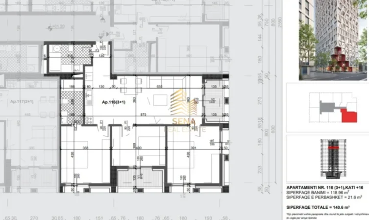 Tirane, shitet apartament 3+1+Ballkon Kati 16, 140 m² 323.300 € (Xhamllik, Filigree Tower)