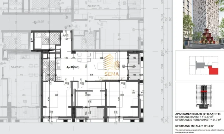 Tirane, shitet apartament 3+1+Ballkon Kati 14, 141 m² 325.200 € (Xhamllik, Filigree Tower)