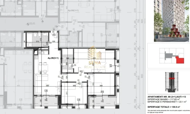 Tirane, shitet apartament 3+1+Ballkon Kati 14, 139 m² 321.700 € (Xhamllik, Filigree Tower)