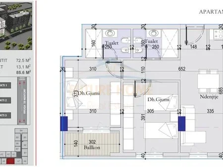 Tirane, shitet apartament 2+1 Kati 3, 85 m² 111.280 € 