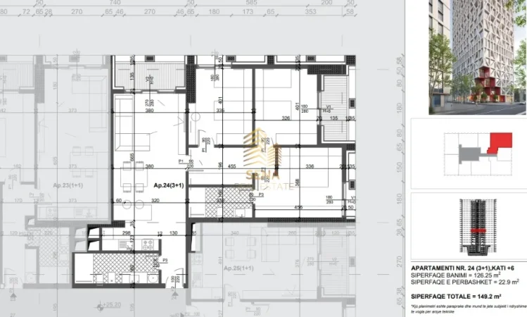 Tirane, shitet apartament 3+1+Ballkon Kati 6, 149 m² 343.100 € (Xhamllik, Filigree Tower)