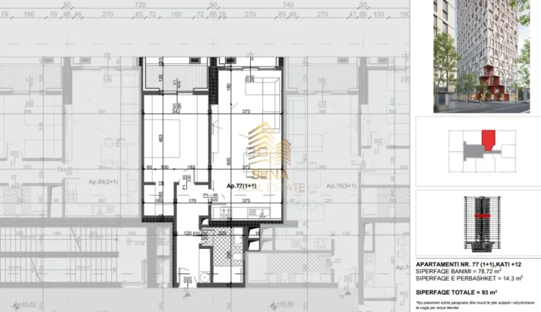 Tirane, shitet apartament 1+1+Ballkon Kati 12, 93 m² 214.000 € (Xhamlliku, Filigree Tower)