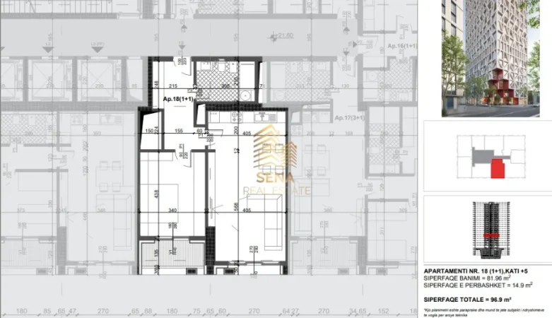 Tirane, shitet apartament 1+1+Ballkon Kati 5, 96 m² 222.800 € (Xhamllik, Filigree Tower)