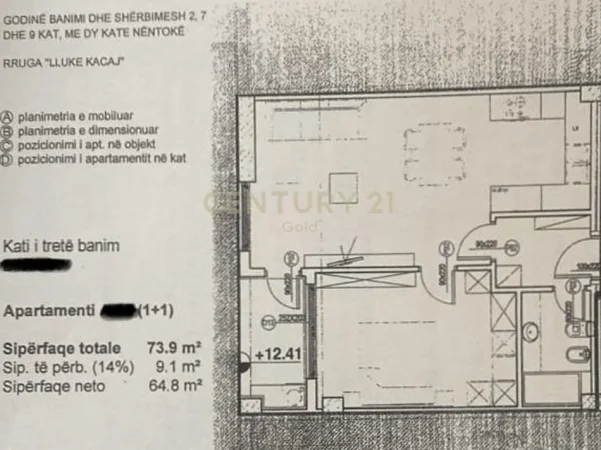 Tirane, shitet apartament 1+1 Kati 3, 74 m² 126.000 € (QSUT)
