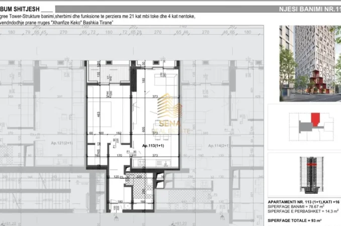 Tirane, shitet apartament 1+1+Ballkon Kati 16, 93 m² 214.000 € (Xhamllik)