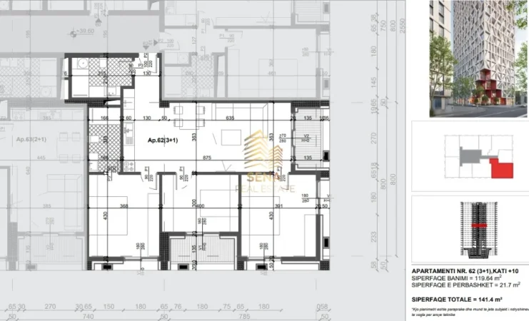 Tirane, shitet apartament 3+1+Ballkon Kati 10, 141 m² 311.000 € (Xhamllik)