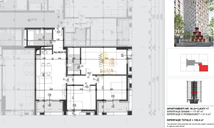 Tirane, shitet apartament 3+1+Ballkon Kati 7, 139 m² 320.600 € (Xhamllik)
