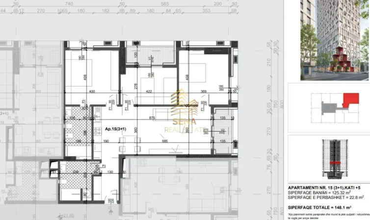 Tirane, shitet apartament 3+1+Ballkon Kati 5, 148 m² 340.600 € (Xhamllik)