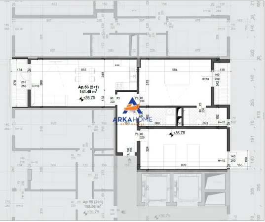 Shqiperi, shitet apartament 2+1+Ballkon Kati 10, 141 m² 212.235 € 
