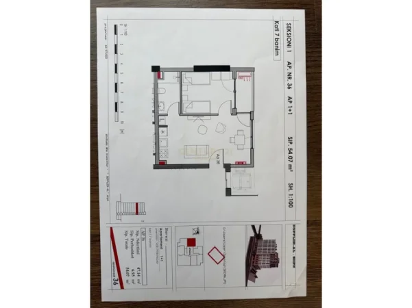 Tirane, shitet apartament 1+1 Kati 7, 54 m² 125.000 € 