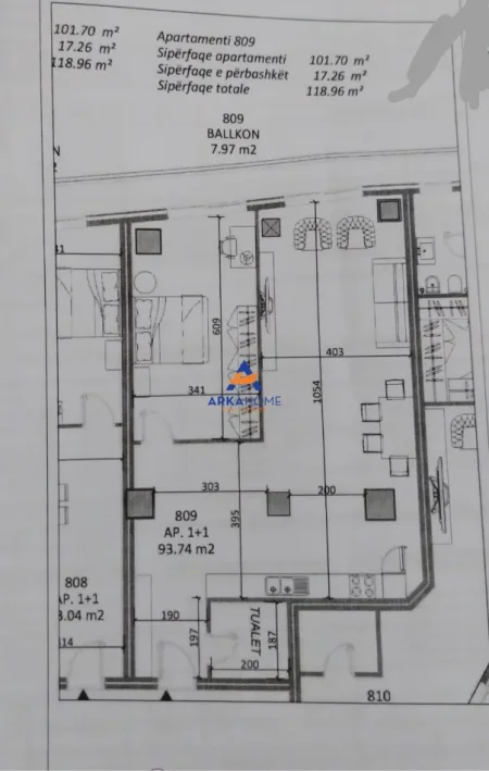 Tirane, shitet apartament 1+1 Kati 8, 118 m² 559.300 € 