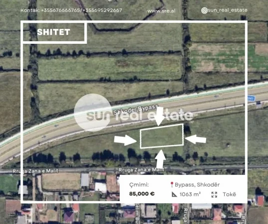 Shkoder, shitet toke , 1.063 m² 85.000 € (Bypass Perëndimor, Shkodër)