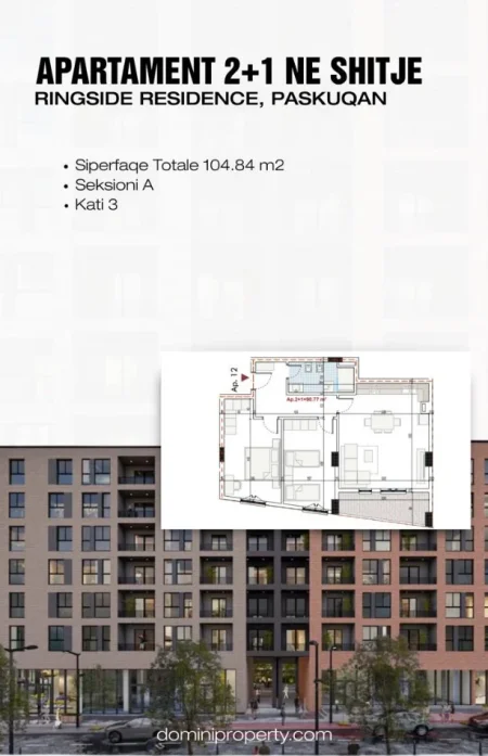 Tirane, shitet apartament 2+1 Kati 4, 105 m² 120.566 € (paskuqan)