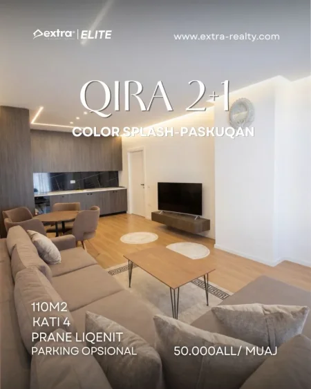 Tirane, jepet me qera apartament 2+1+Ballkon Kati 4, 110 m² 500 € (Color Splash Paskuqan)