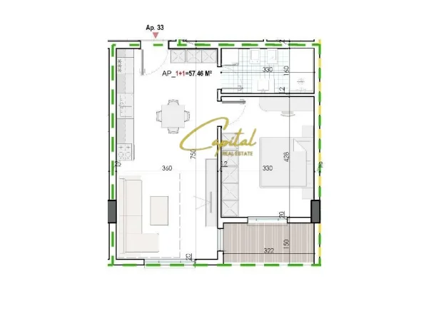 Tirane, shitet apartament 1+1 Kati 3, 67 m² 80.000 € (KAMEZ)