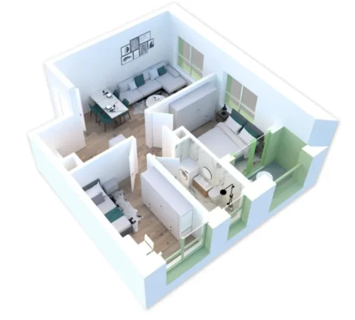 Tirane, jepet me qera apartament 2+1 Kati 5, 65 m² 450 € (Ali Demi)