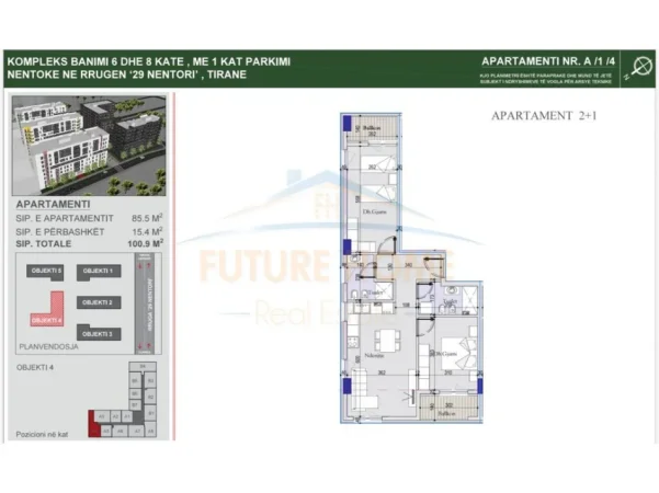 Tirane, shitet apartament 2+1 , 101 m² 145.000 € (Tirana Entry 2, Tiranë.)