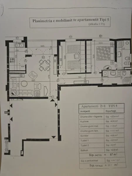 Tirane, shitet apartament 2+1 Kati 5, 101 m² 2.500.000 € (Pallati me Shigjeta)