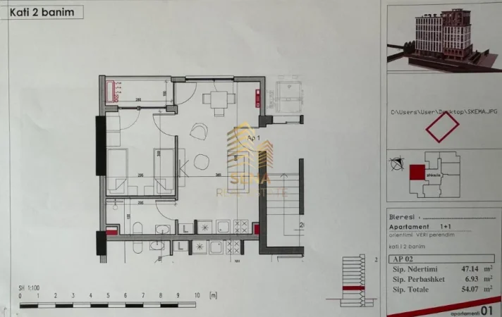 Tirane, shitet apartament 1+1+Ballkon Kati 2, 57 m² (Yzberisht, Rezidenca Henke)
