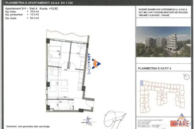 Tirane, shitet apartament 2+1+Ballkon Kati 4, 83 m² 98.000 € 