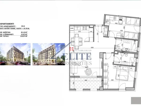 Tirane, shitet apartament 2+1 Kati 4, 111 m² 99.873 € (Kamza 2)