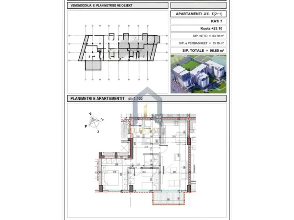 Tirane, shitet apartament 2+1+Ballkon Kati 7, 97 m² 169.487 € (Apartament 2+1 per shitje ne Laprake Kompleksi E-88)