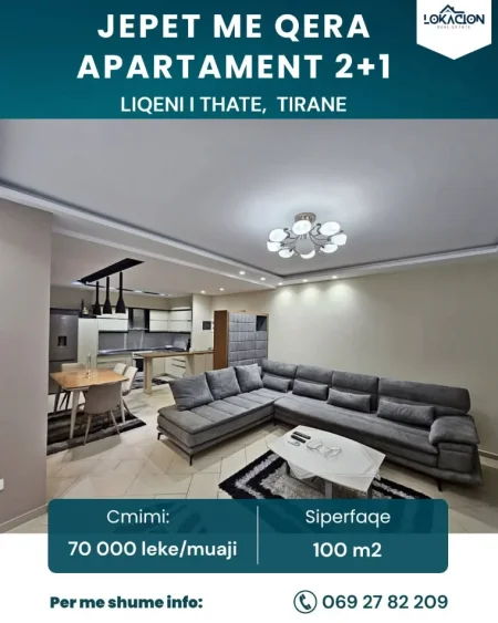 Tirane, jepet me qera apartament 2+1+Ballkon Kati 2, 100 m² 725 € (rruga peti)