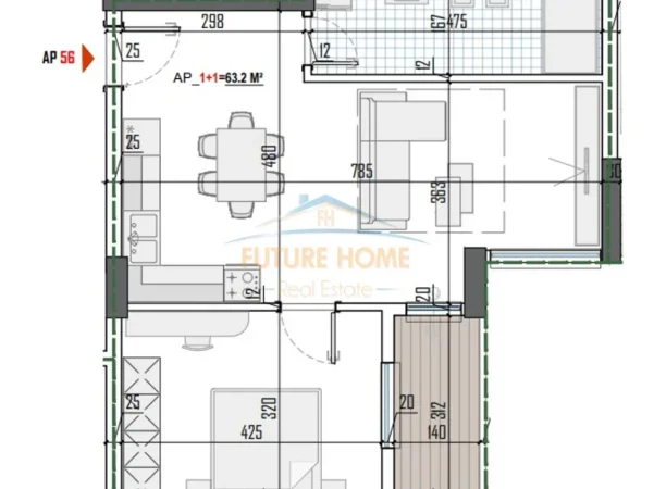 Tirane, shitet apartament 1+1+Ballkon Kati 6, 74 m² 95.999 € (Paskuqan)