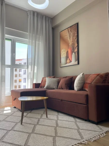 Tirane, jepet me qera apartament 1+1+Ballkon Kati 8, 50 m² 450 € (Ali Demi/Rezidenca Kadiu)