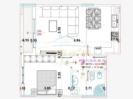 Tirane, shitet apartament 1+1 Kati 2, 70 m² 105.000 € 