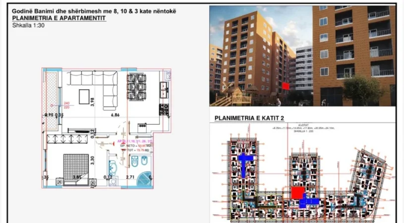 Tirane, shitet apartament 1+1+Ballkon Kati 2, 72 m² 111.000 €