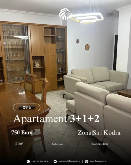 Tirane, jepet me qera apartament 3+1+Aneks+Ballkon , 110 m² 750 € 