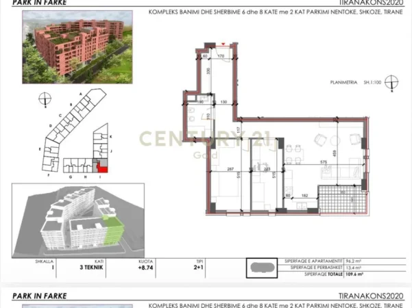 Tirane, shitet apartament 2+1 Kati 5, 110 m² 132.000 € 