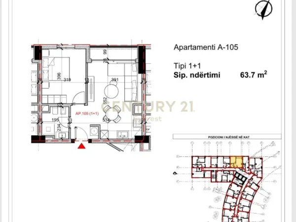 Tirane, shitet apartament 1+1 Kati 1, 64 m² 149.600 € (Rruga Bardhyl)