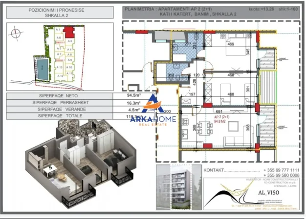 Tirane, shitet 2+1+Ballkon Kati 4, 115 m² 132.247 € (Shëngjin, Lezhë Municipality, Lezhë County, Northern Albania, 4503, Albania)