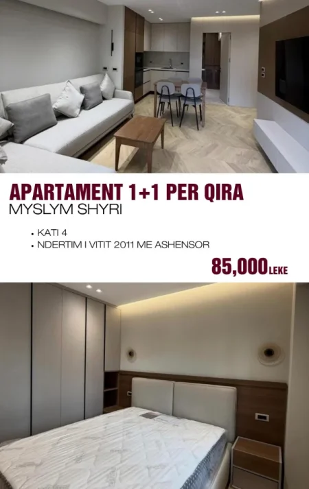 Tirane, jepet me qera apartament 1+1 Kati 4, 850 € (rruga myslym shyri)