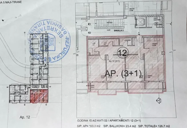 Tirane, shitet apartament 3+1 Kati 3, 126 m² 200.000 € 