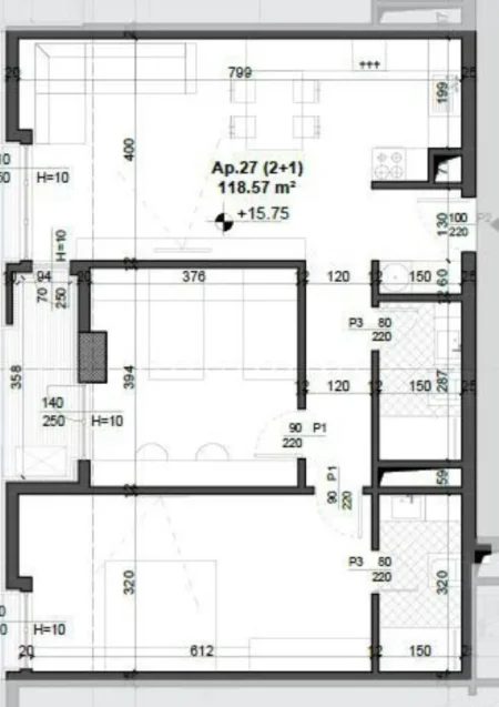 Tirane, shitet apartament 2+1 Kati 3, 119 m² (ish fusha e aviacionit)
