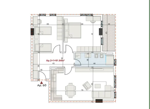 Tirane, shitet apartament 2+1 Kati 6, 106 m² 130.000 € (paskuqan)